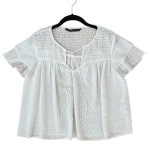 NWT Zara Smocked Dobby Georgette Blouse Size L